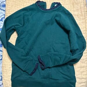 J Crew Green Polka Dot ruffle trim sweater